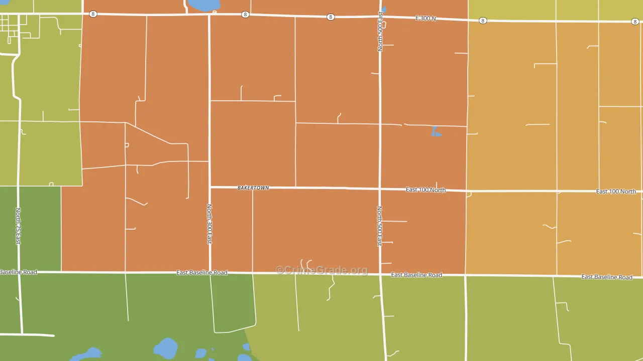 Bakertown, IN Map of Robbery Rates