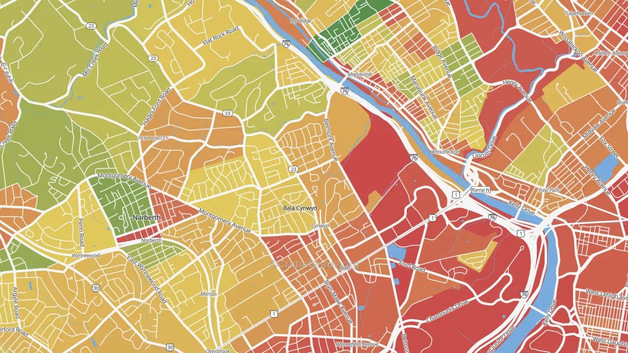 Bala Cynwyd, Bala-Cynwyd, PA Map of Robbery Rates