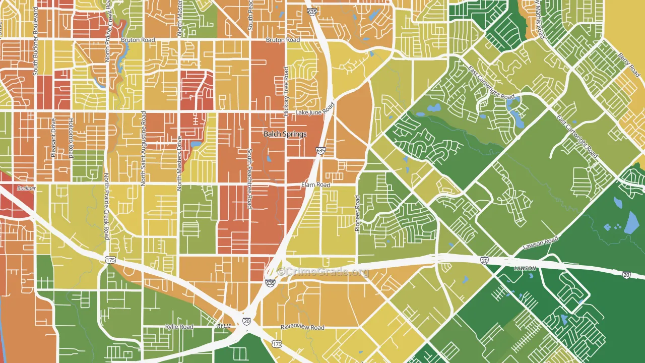 Balch Springs, TX Map of Robbery Rates
