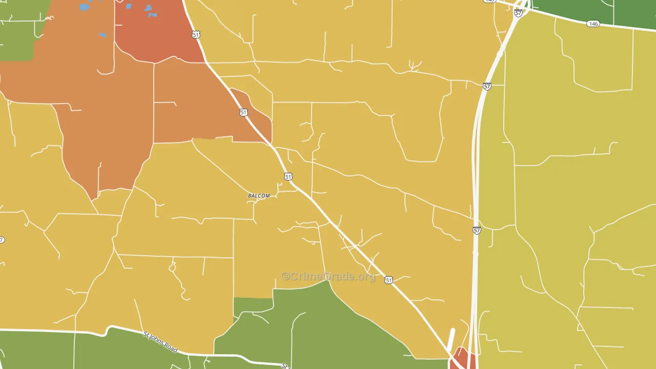 Balcom, IL Map of Robbery Rates