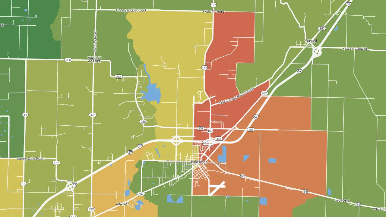 Bald Knob, AR Map of Robbery Rates