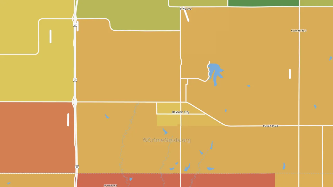 Baldwin City, KS Map of Robbery Rates