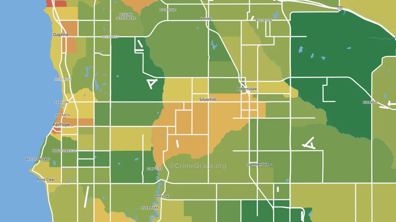 Baldwin County, AL Map of Robbery Rates
