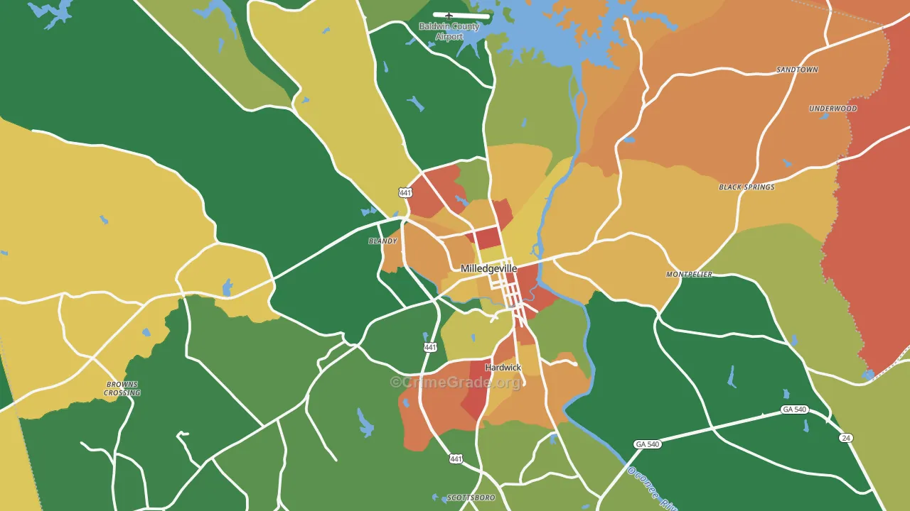 Baldwin County, GA Map of Robbery Rates