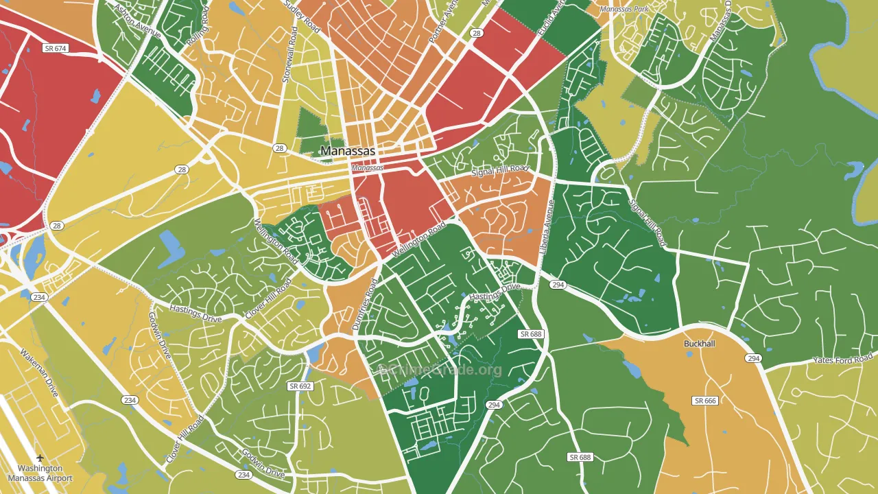 Baldwin District, Manassas, VA Map of Robbery Rates
