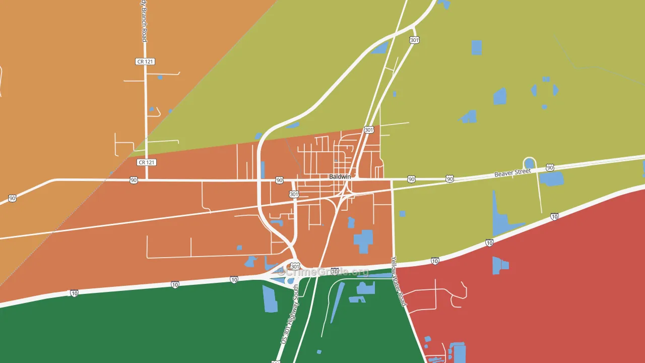 Baldwin, FL Map of Robbery Rates