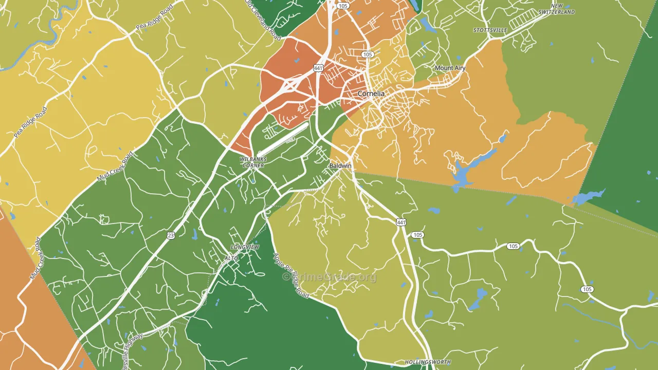 Baldwin, GA Map of Robbery Rates