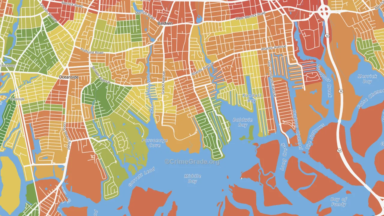 Baldwin Harbor, NY Map of Robbery Rates