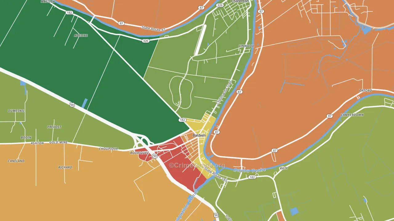 Baldwin, LA Map of Robbery Rates