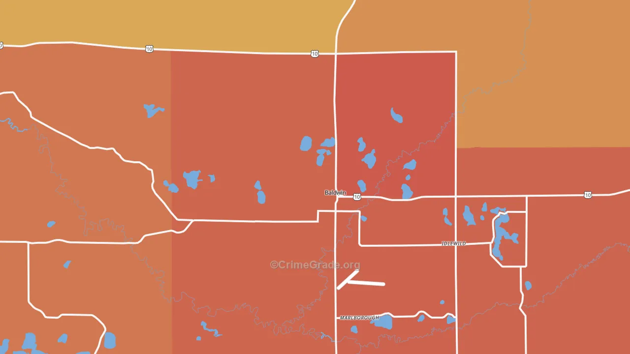 Baldwin, MI Map of Robbery Rates