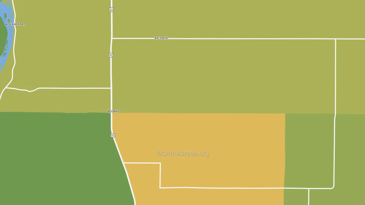Baldwin, ND Map of Robbery Rates