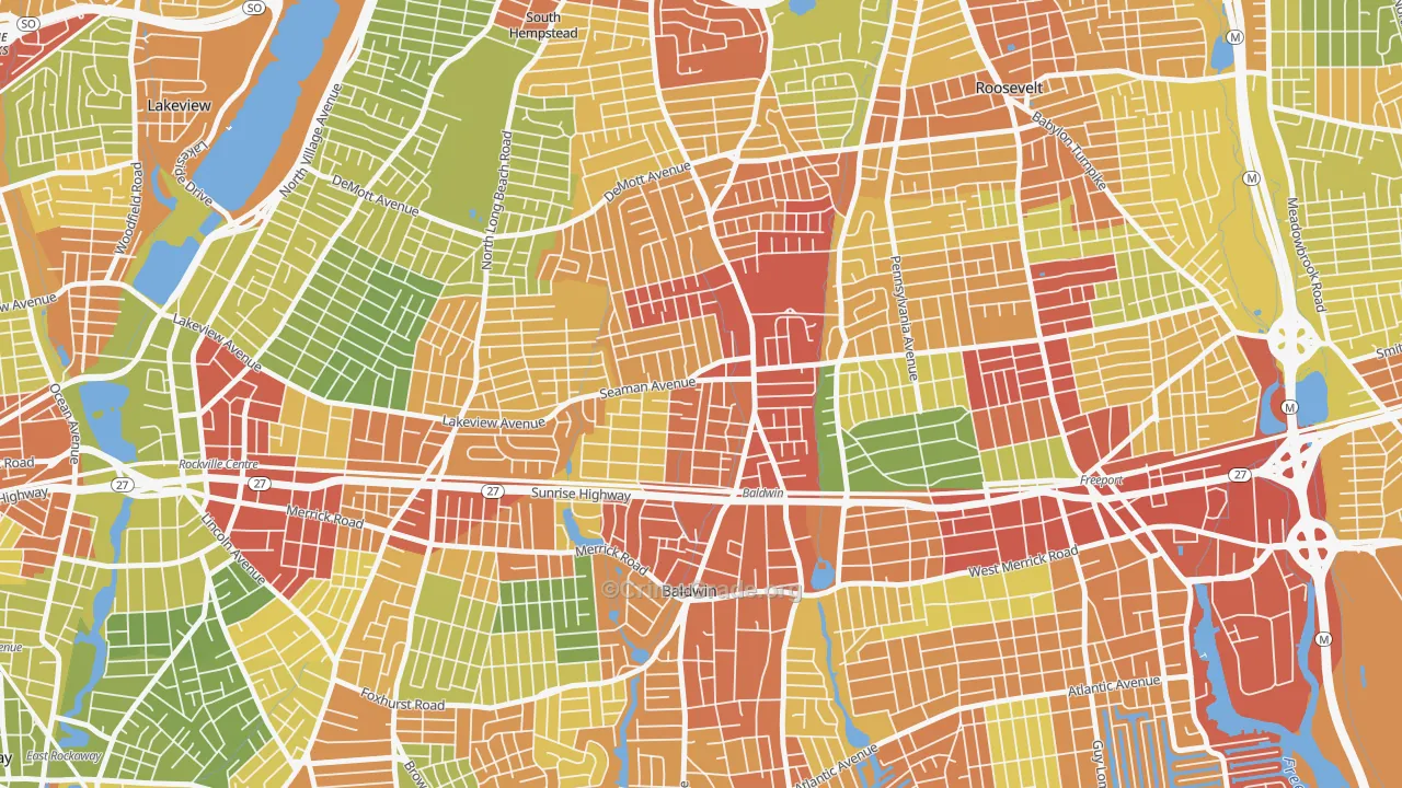 Baldwin, NY Map of Robbery Rates