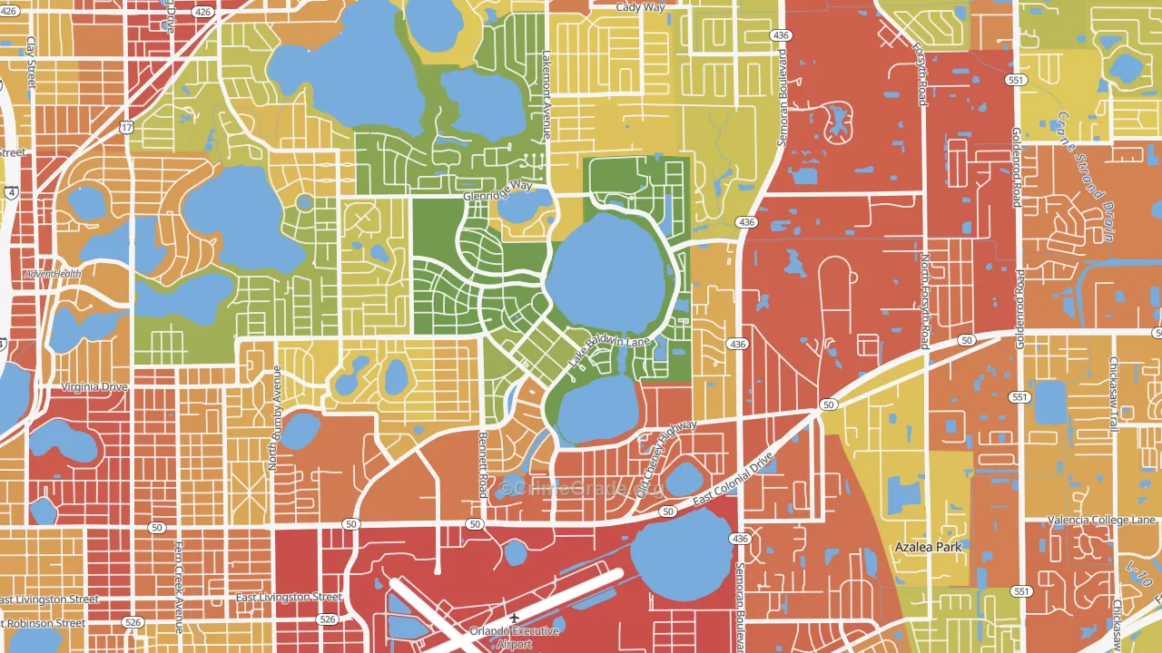 Baldwin Park, Orlando, FL Map of Robbery Rates