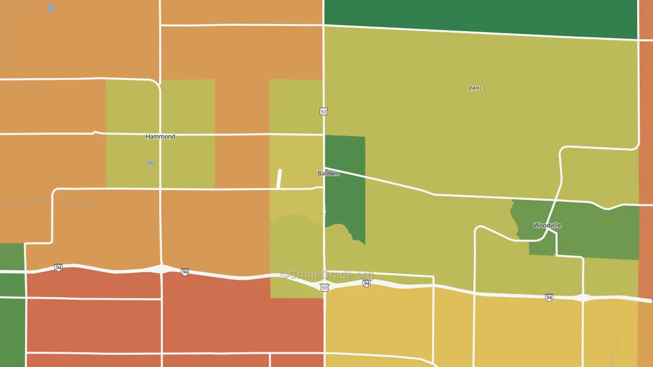 Baldwin, WI Map of Robbery Rates