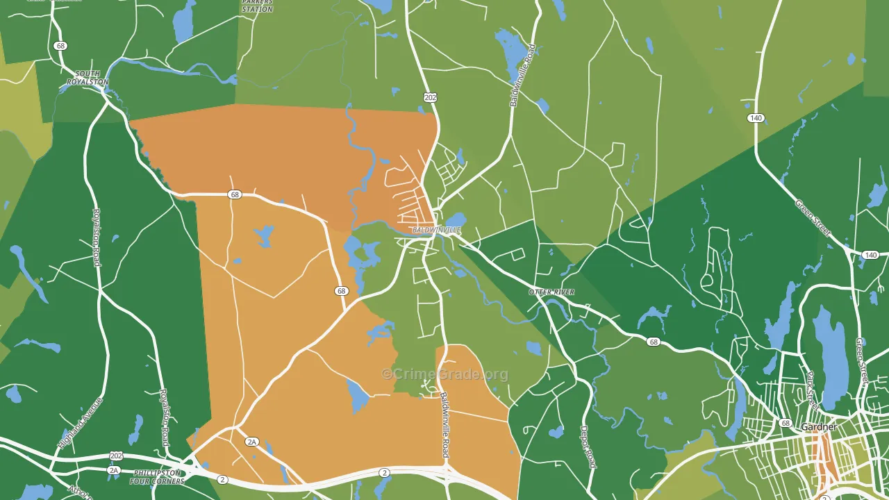 Baldwinville, MA Map of Robbery Rates