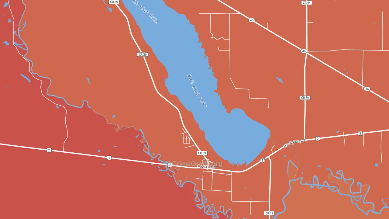 Ball Club, MN Map of Robbery Rates