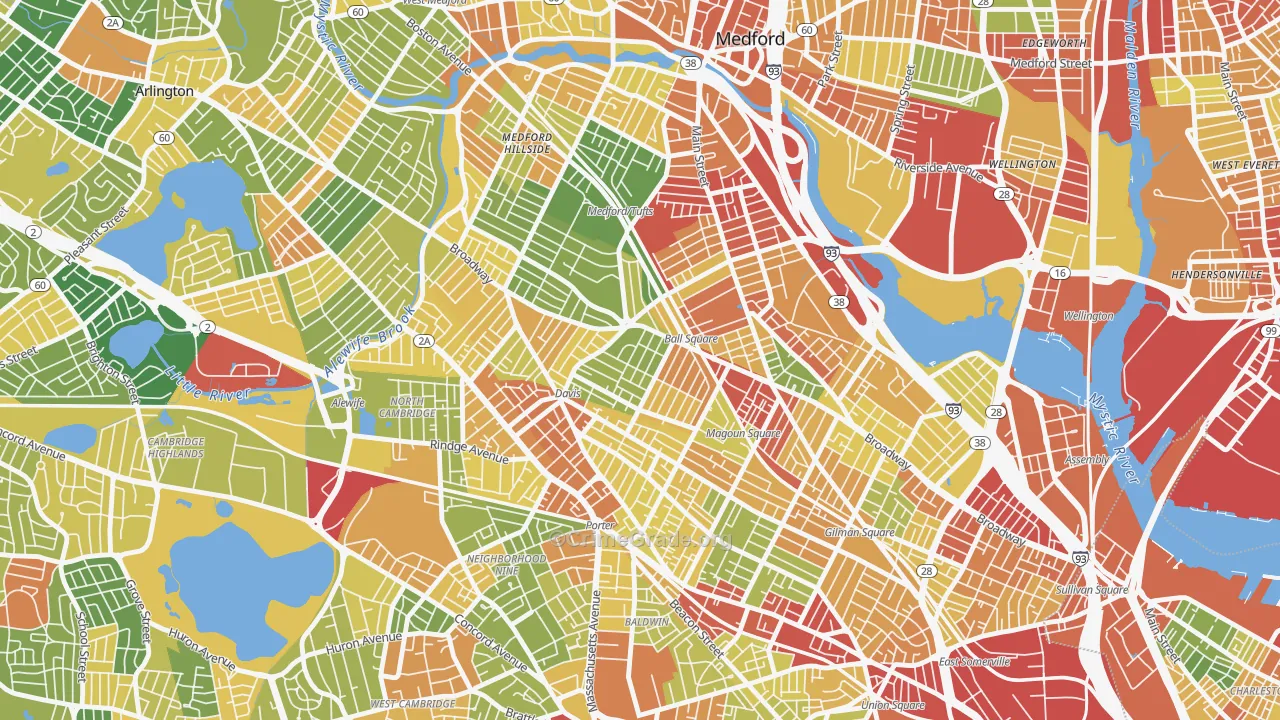 Ball Square, Somerville, MA Map of Robbery Rates