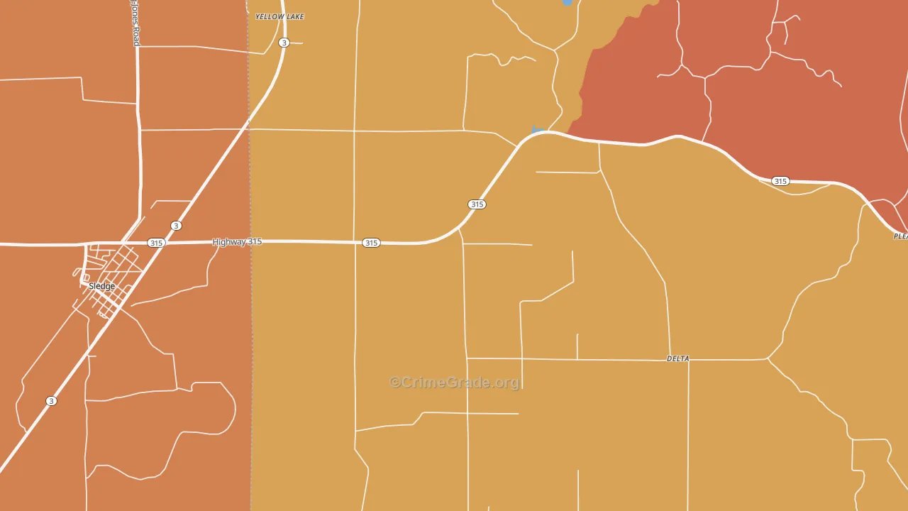 Ballentine, MS Map of Robbery Rates