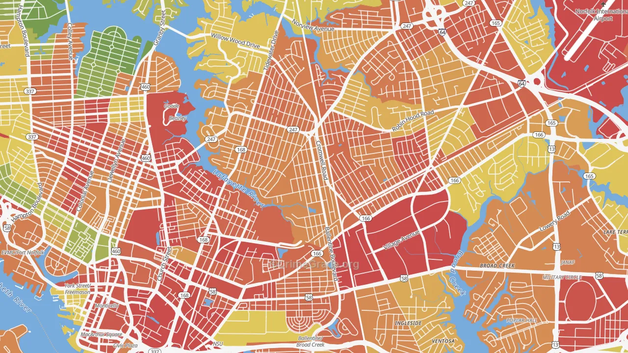 Ballentine Place, Norfolk, VA Map of Robbery Rates
