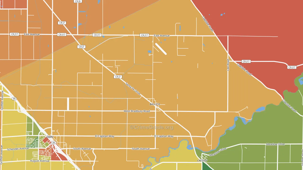 Ballico, CA Map of Robbery Rates