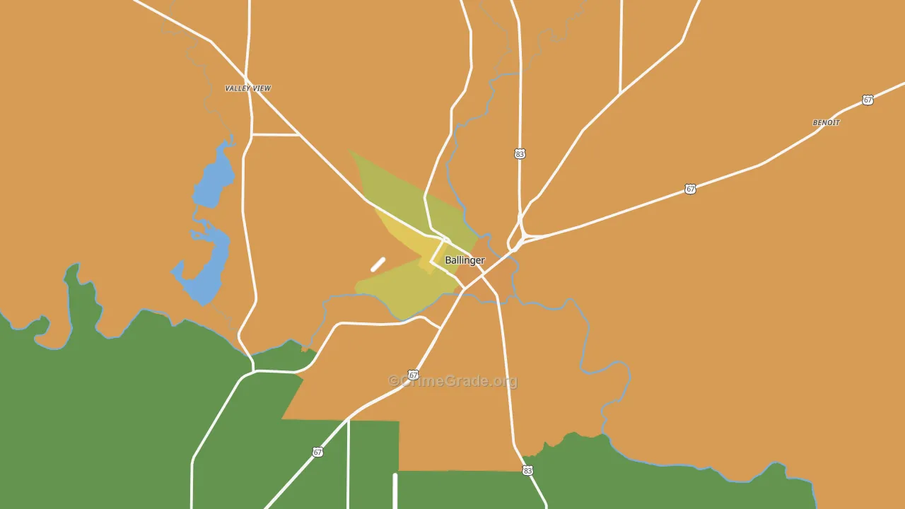 Ballinger, TX Map of Robbery Rates