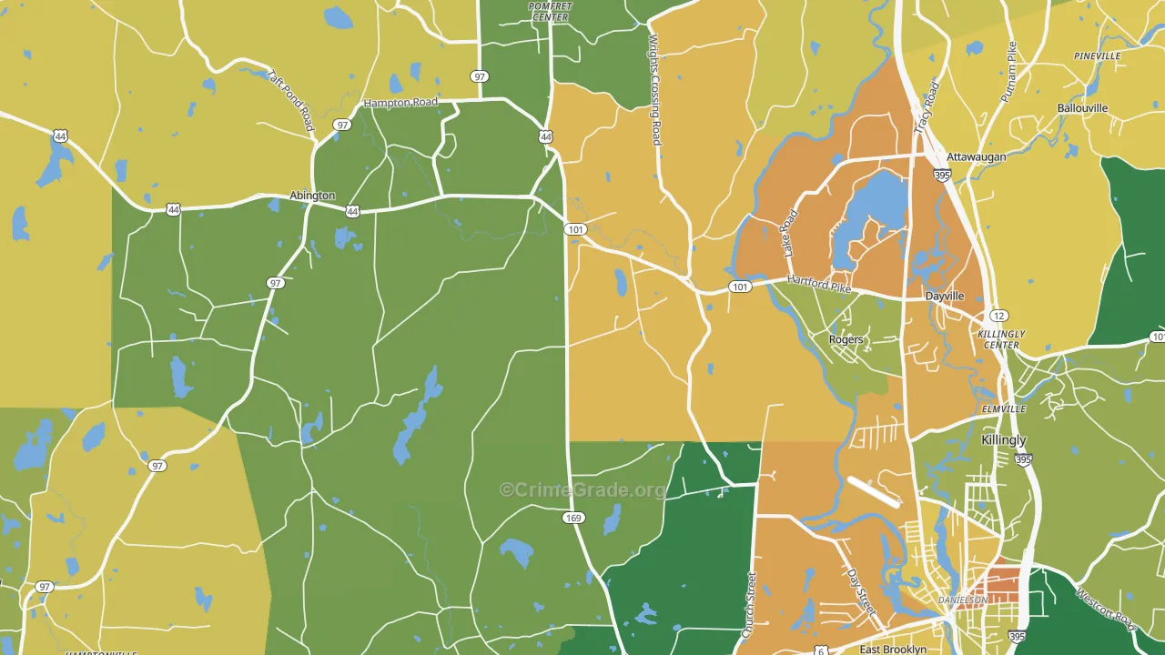 Ballouville, CT Map of Robbery Rates