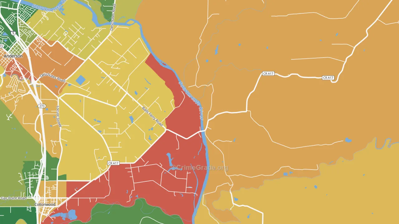 Balls Ferry, CA Map of Robbery Rates