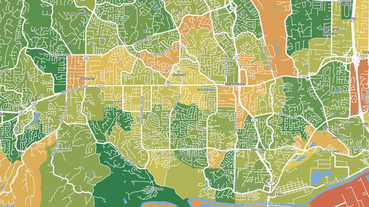 Ballwin, MO Map of Robbery Rates