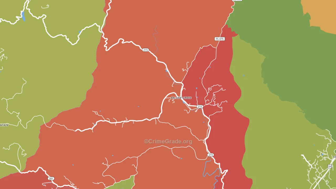 Balsam Grove, NC Map of Robbery Rates
