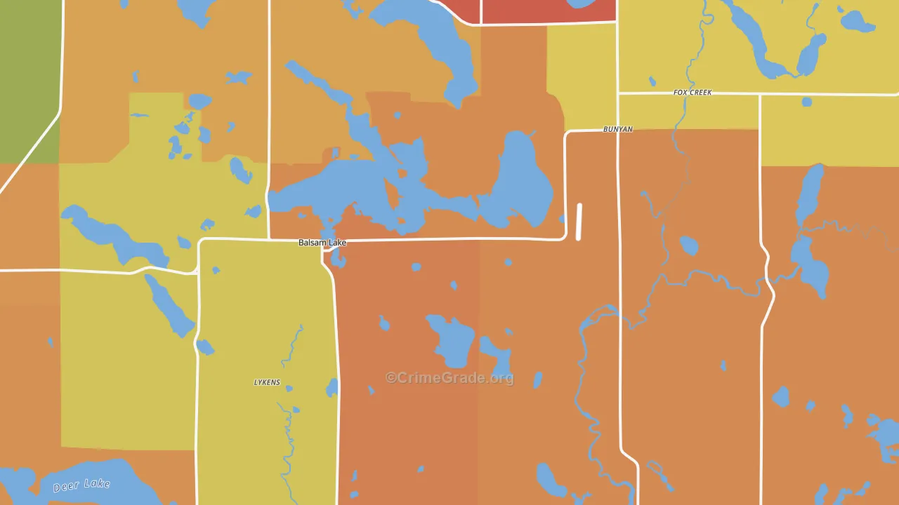 Balsam Lake, WI Map of Robbery Rates