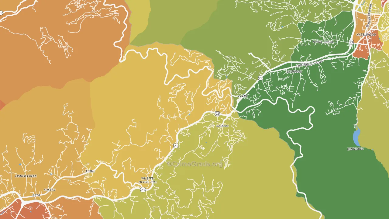 Balsam, NC Map of Robbery Rates