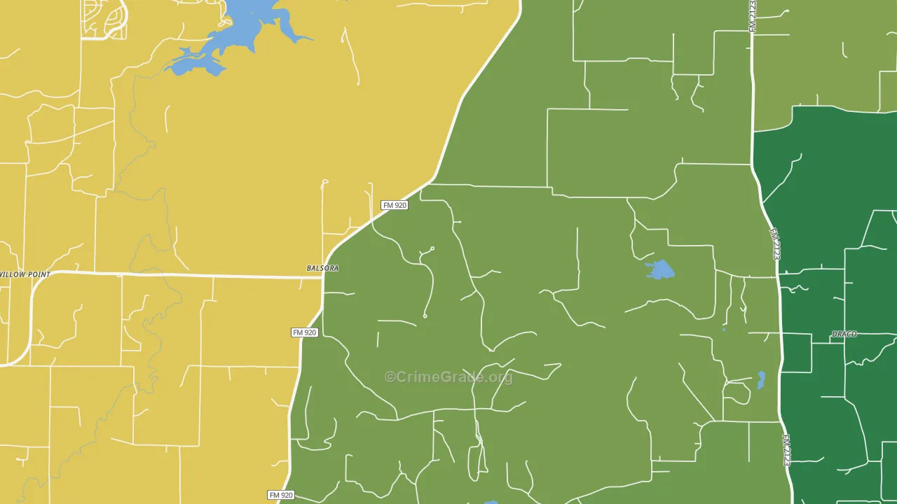 Balsora, TX Map of Robbery Rates