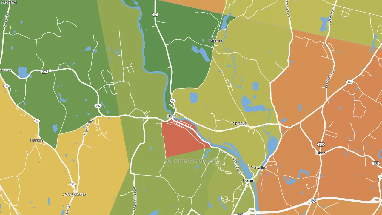 Baltic, CT Map of Robbery Rates