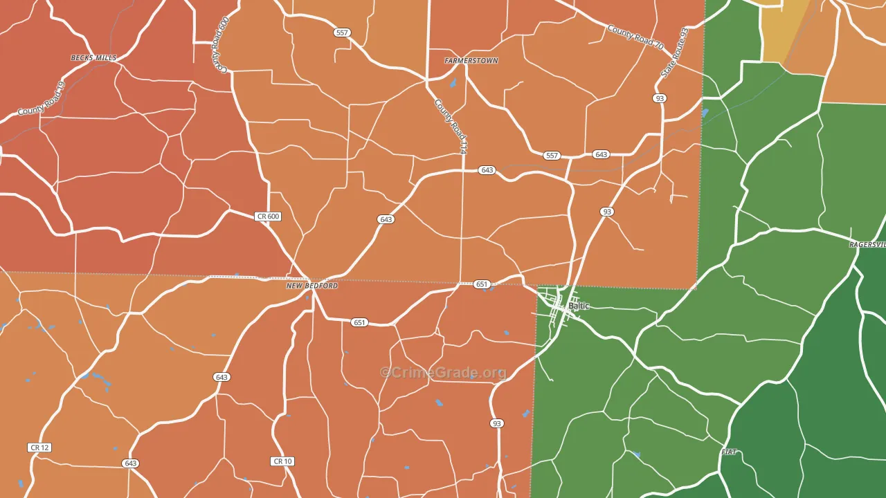 Baltic, OH Map of Robbery Rates