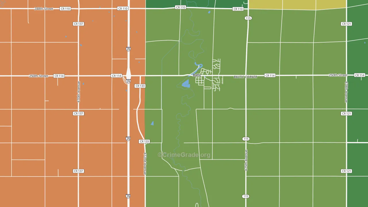 Baltic, SD Map of Robbery Rates
