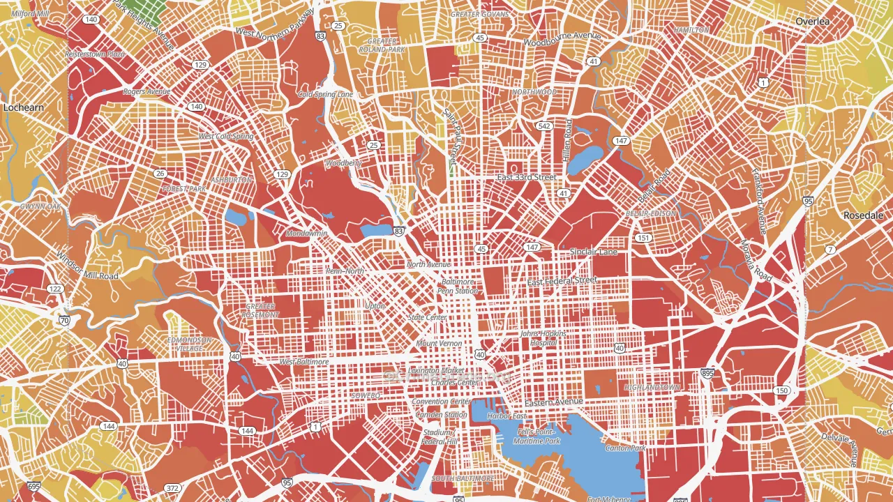 Baltimore City, MD Map of Robbery Rates