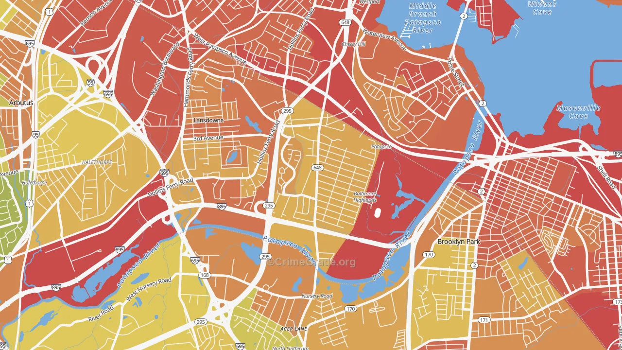 Baltimore Highlands, MD Map of Robbery Rates