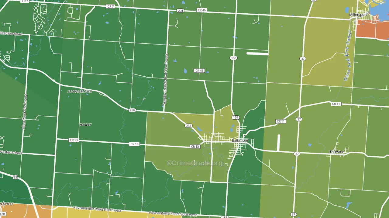 Baltimore, OH Map of Robbery Rates