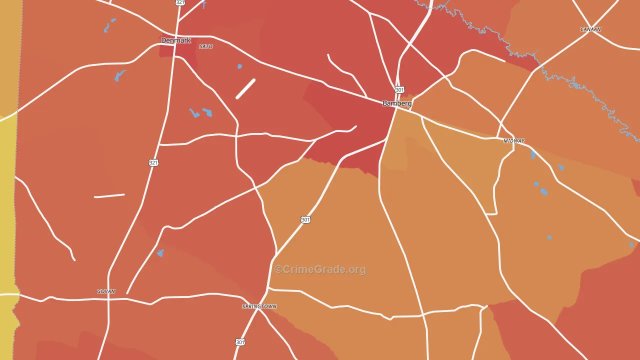 Bamberg County, SC Map of Robbery Rates