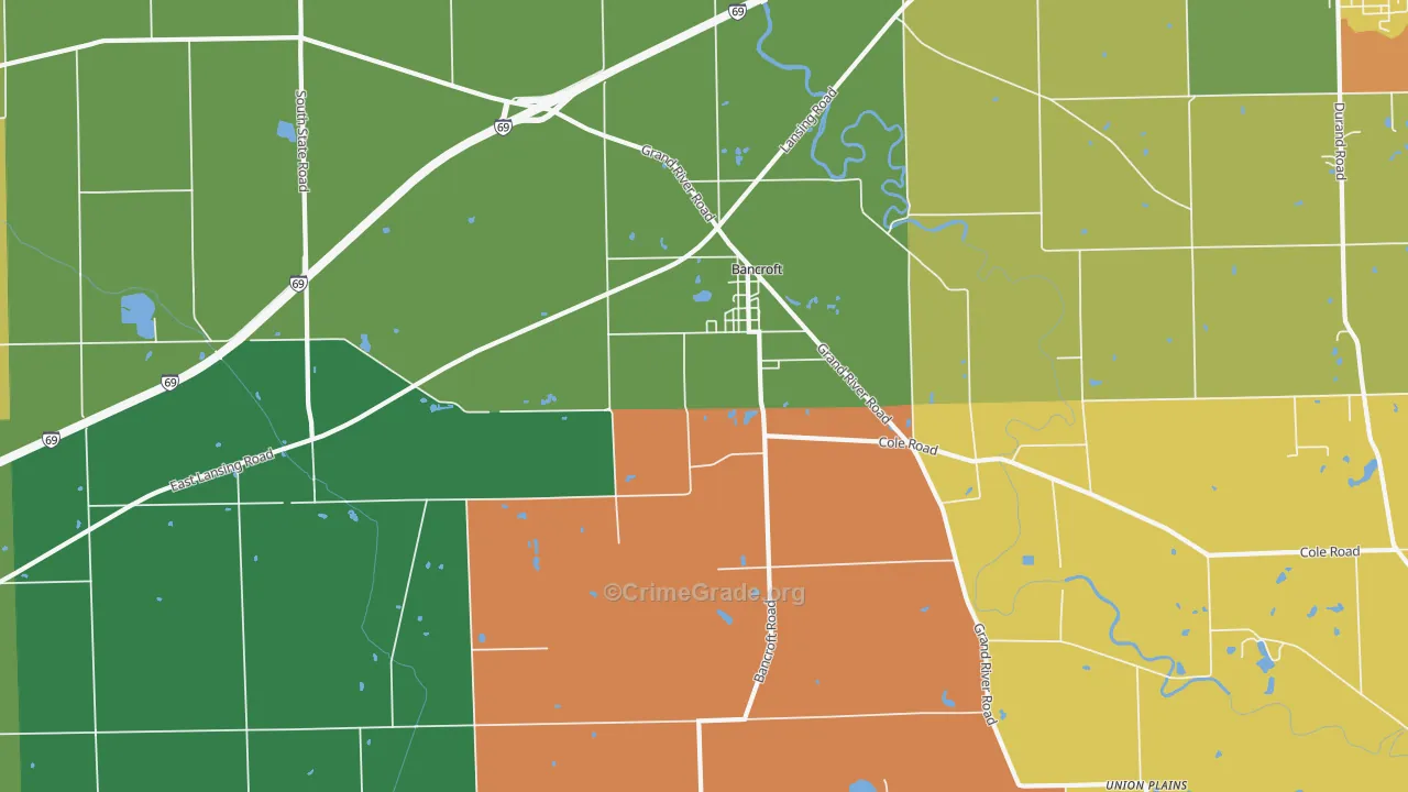 Bancroft, MI Map of Robbery Rates