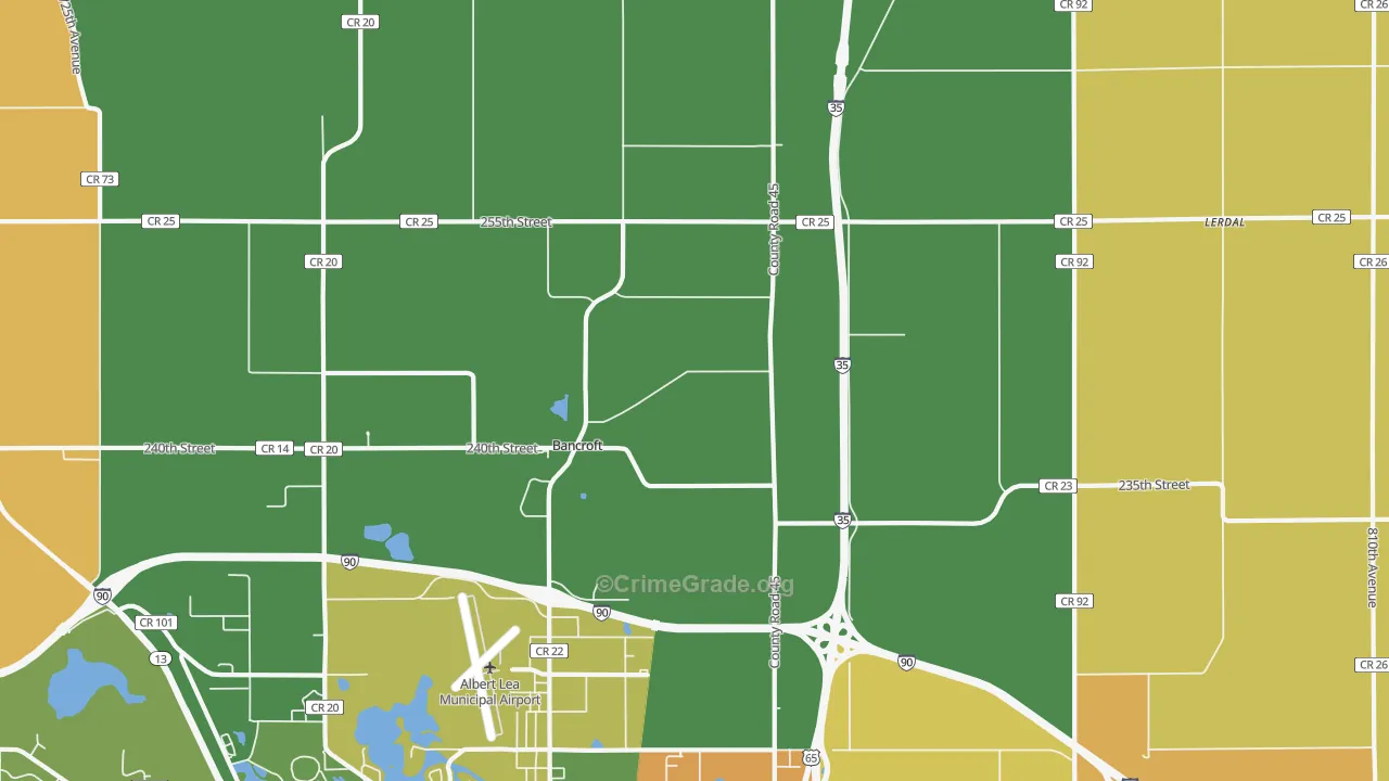 Bancroft, MN Map of Robbery Rates