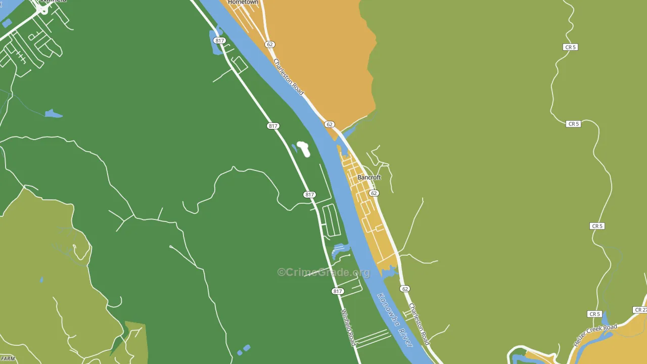 Bancroft, WV Map of Robbery Rates