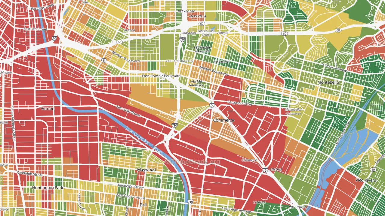 Bandini, Commerce, CA Map of Robbery Rates