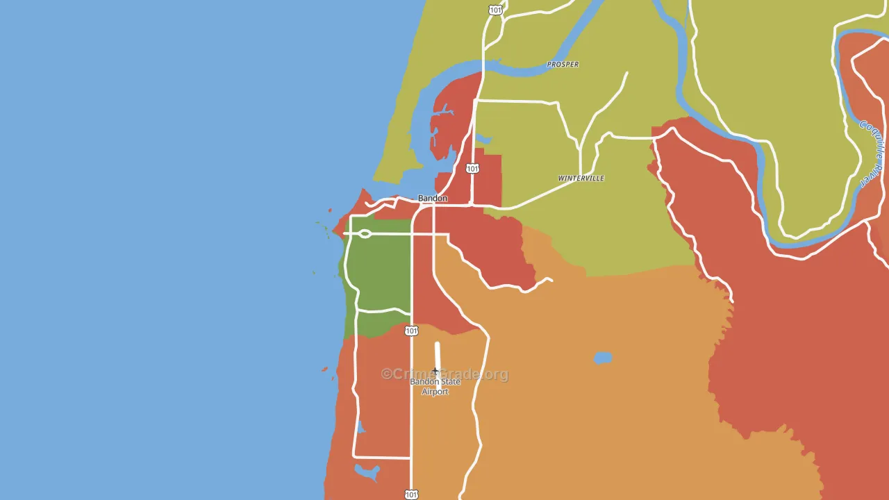 Bandon, OR Map of Robbery Rates