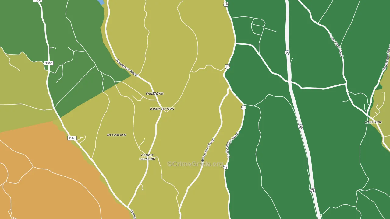Banetown, PA Map of Robbery Rates
