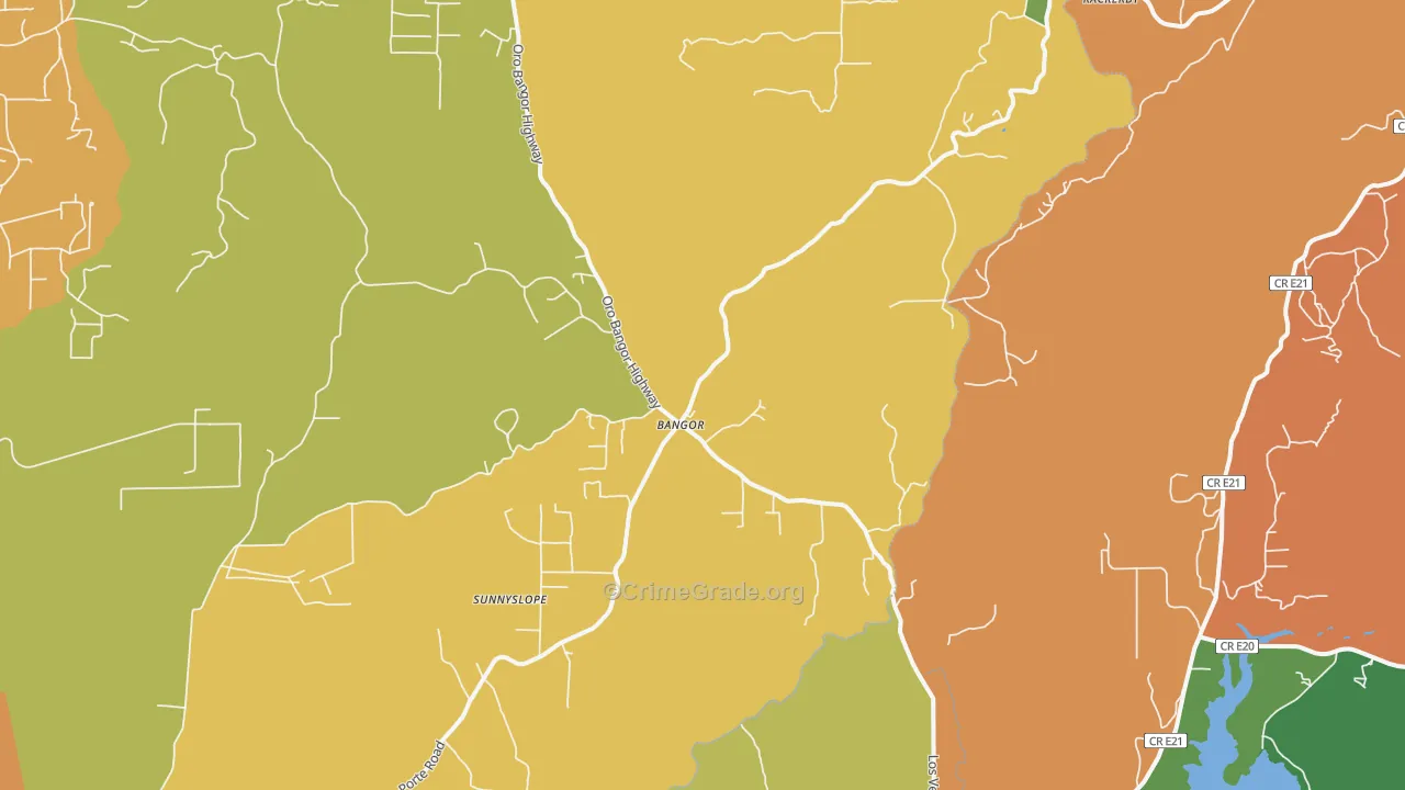 Bangor, CA Map of Robbery Rates