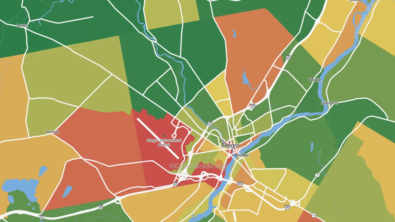 Bangor, ME Map of Robbery Rates