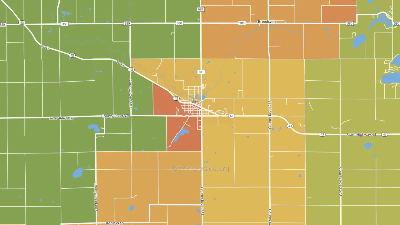 Bangor, MI Map of Robbery Rates