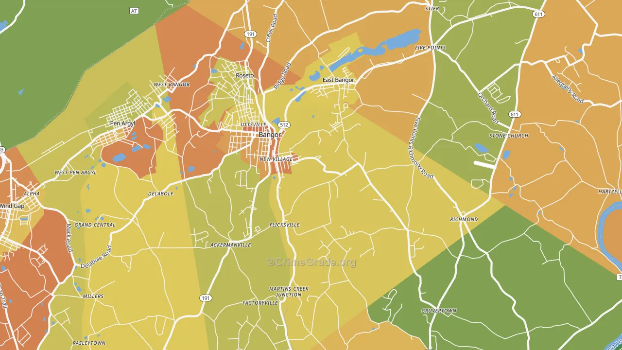 Bangor, PA Map of Robbery Rates