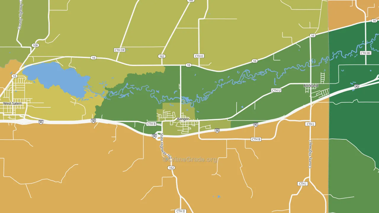 Bangor, WI Map of Robbery Rates